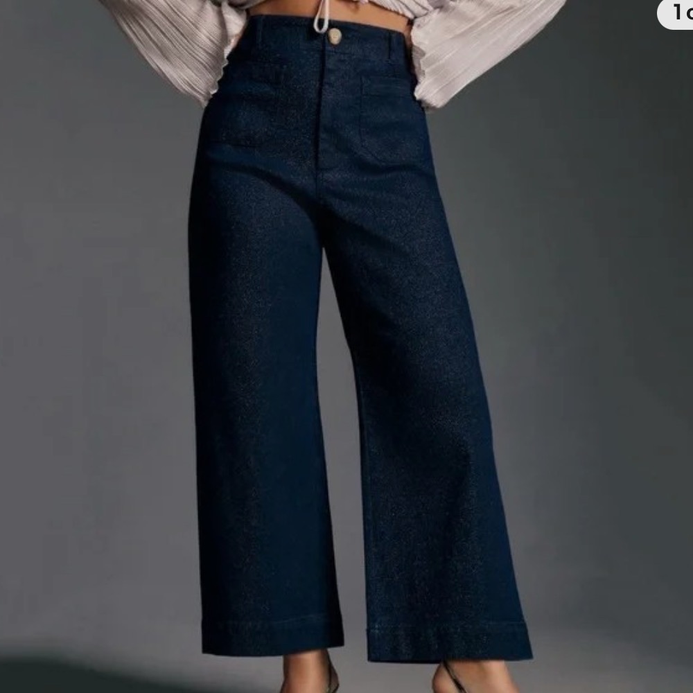 Anthropologie The Colette Maeve Sparkle Denim Cropped Wide Leg Jeans Size 32